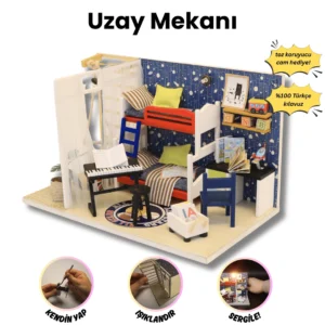 Uzay Mekanı | Kendin Yap Minyatür Oda | DIY Hobi Seti | Ahşap Minyatür Oda | LED Işıklı 3D Puzzle