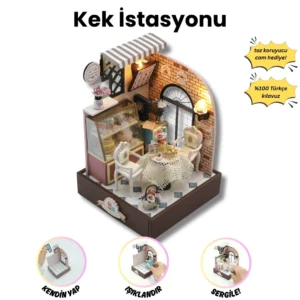 Kek İstasyonu | Kendin Yap Minyatür Pastane | Minyatür Maket Ev | Ahşap Hobi Seti | LED Işıklı 3D Puzzle